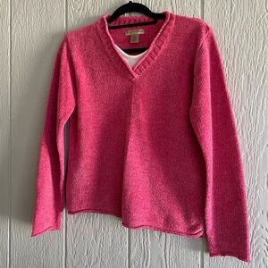 Hot Pink Chenille V-Neck Preppy Classic Versatile Cozy Cabincore Sweater Size PM